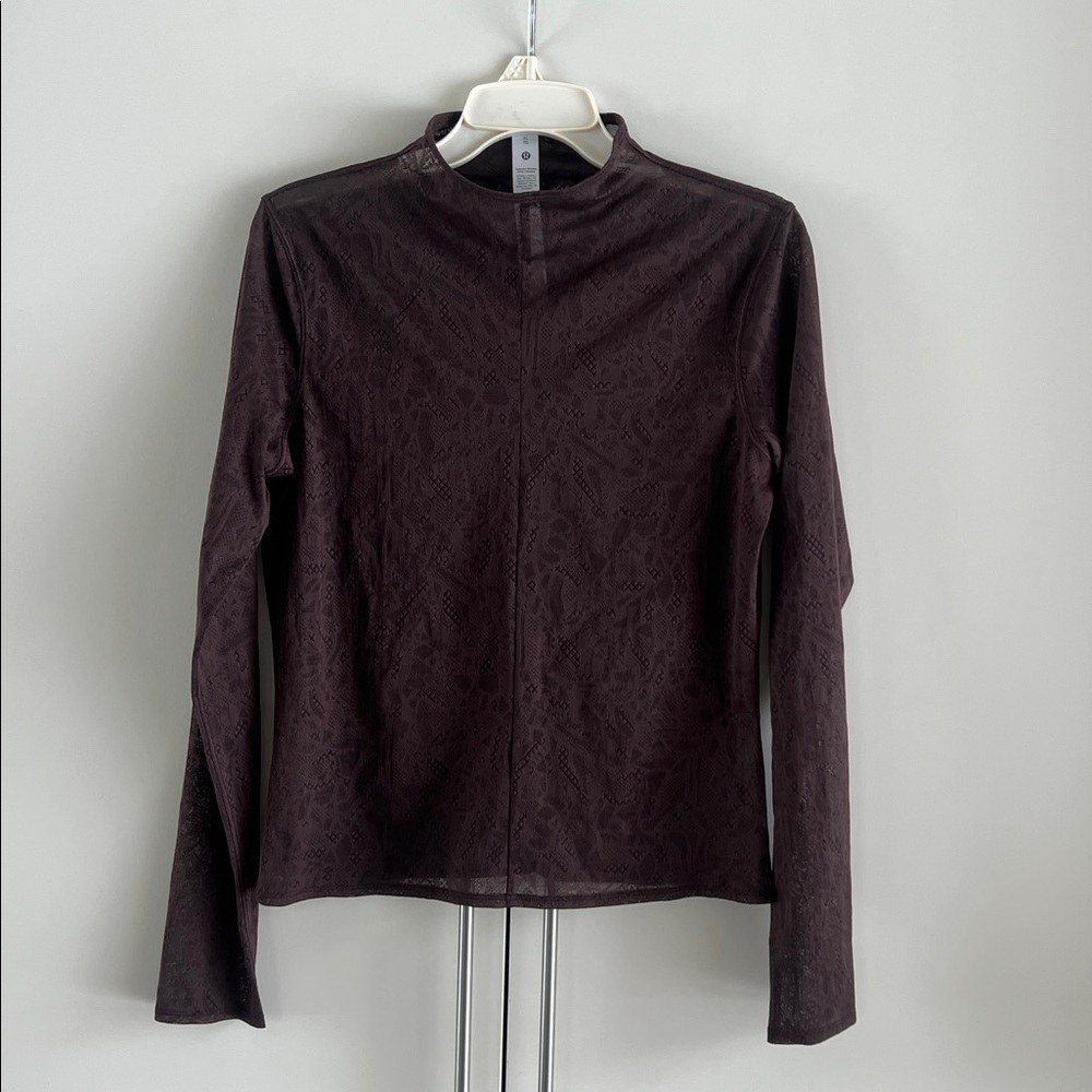 lululemon Long Sleeve Lace Mock Neck Top - Dark Brown